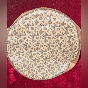DKNY Tan Monogram Round Crossbody Bag